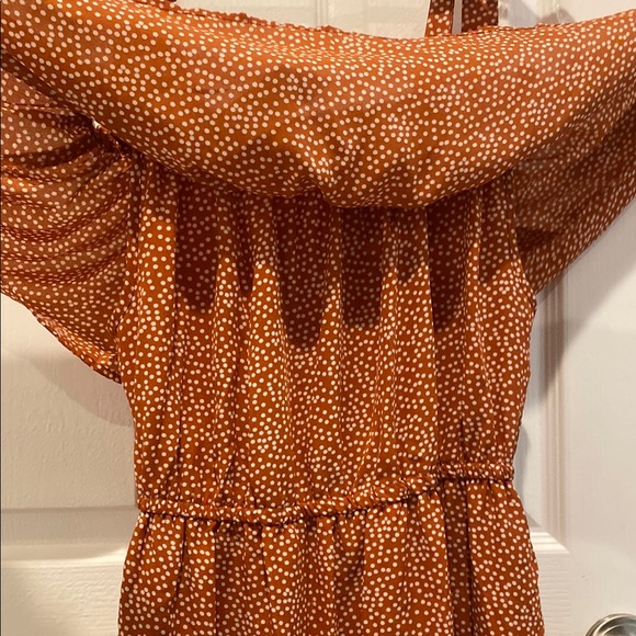 Rust Color Ruffle Tie-Strap Dress - Picture 8 of 8